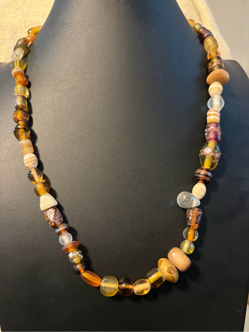 Vintage Artisan Mixed Amber & Earth-Tone Beaded Necklace